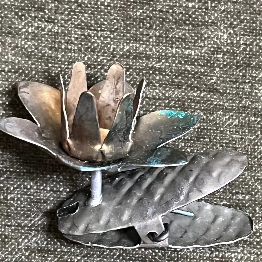 Vtg Christmas Tree Candle Holder Metal Flower Pinecone‎ clip W Germany 6 pc.